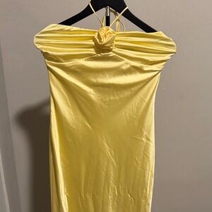 Y2K Yellow Silky Strapless Dress
